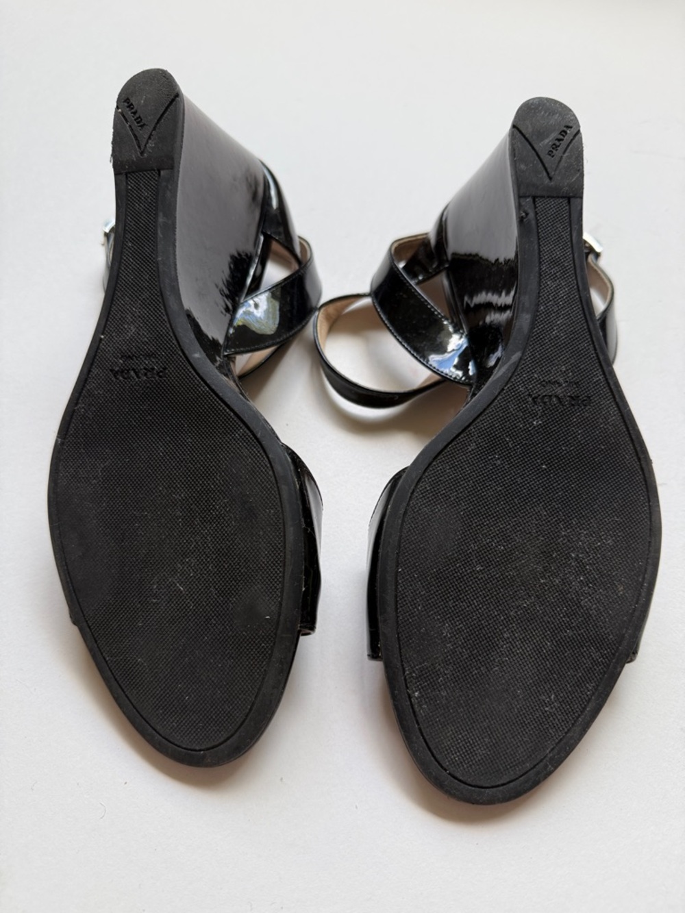 Prada Black Patent Leather Open-Toe Ankle-Strap Heels - Picture 8 of 8